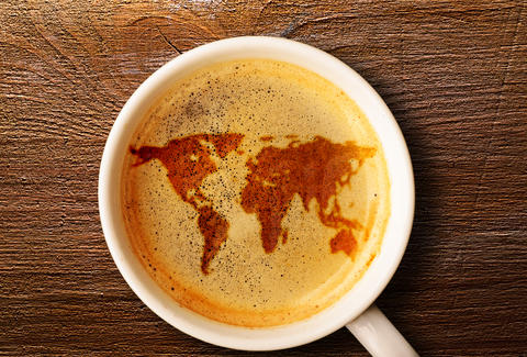 Coffee cup with world map